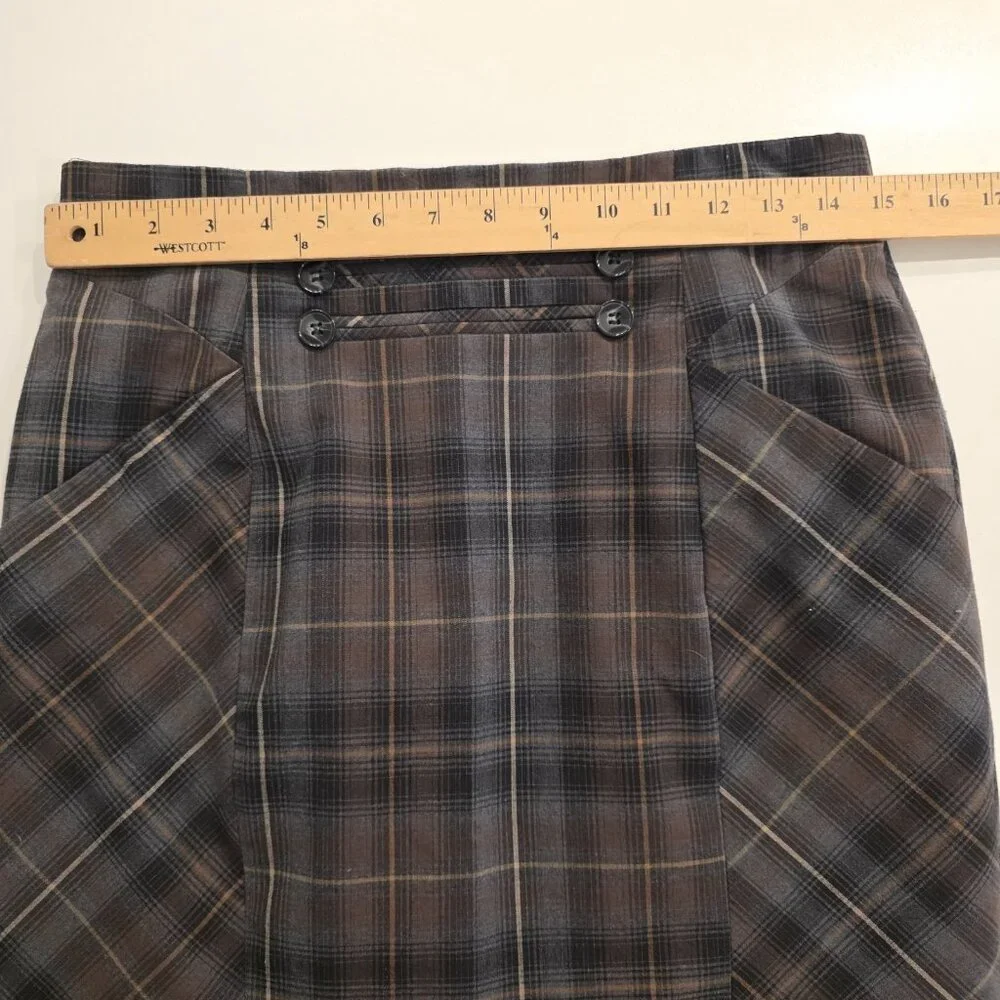 Katherine Barclay Skirt Pencil Straight Cut Black Brown Plaid Pockets Lined Sz 4